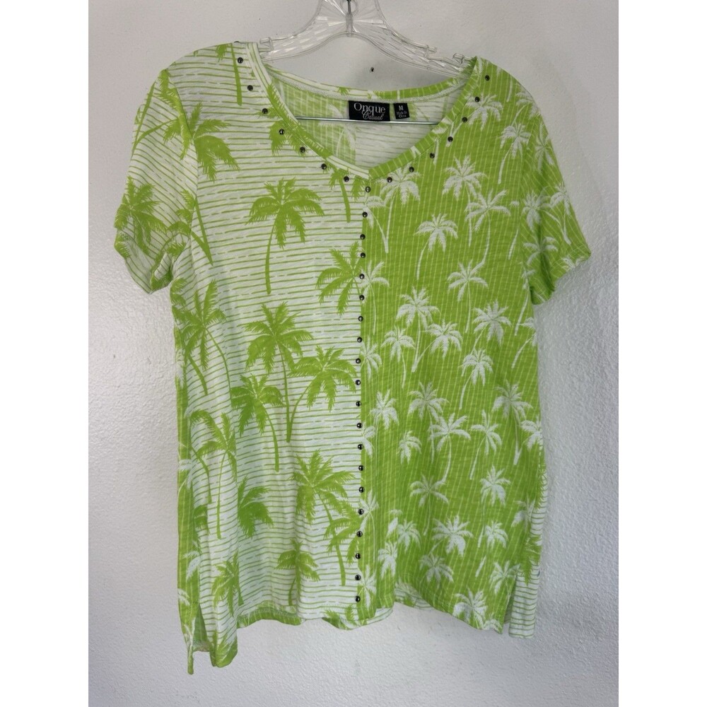 Onque Casual Medium Top Neon Green Stud Accents Palm Tree